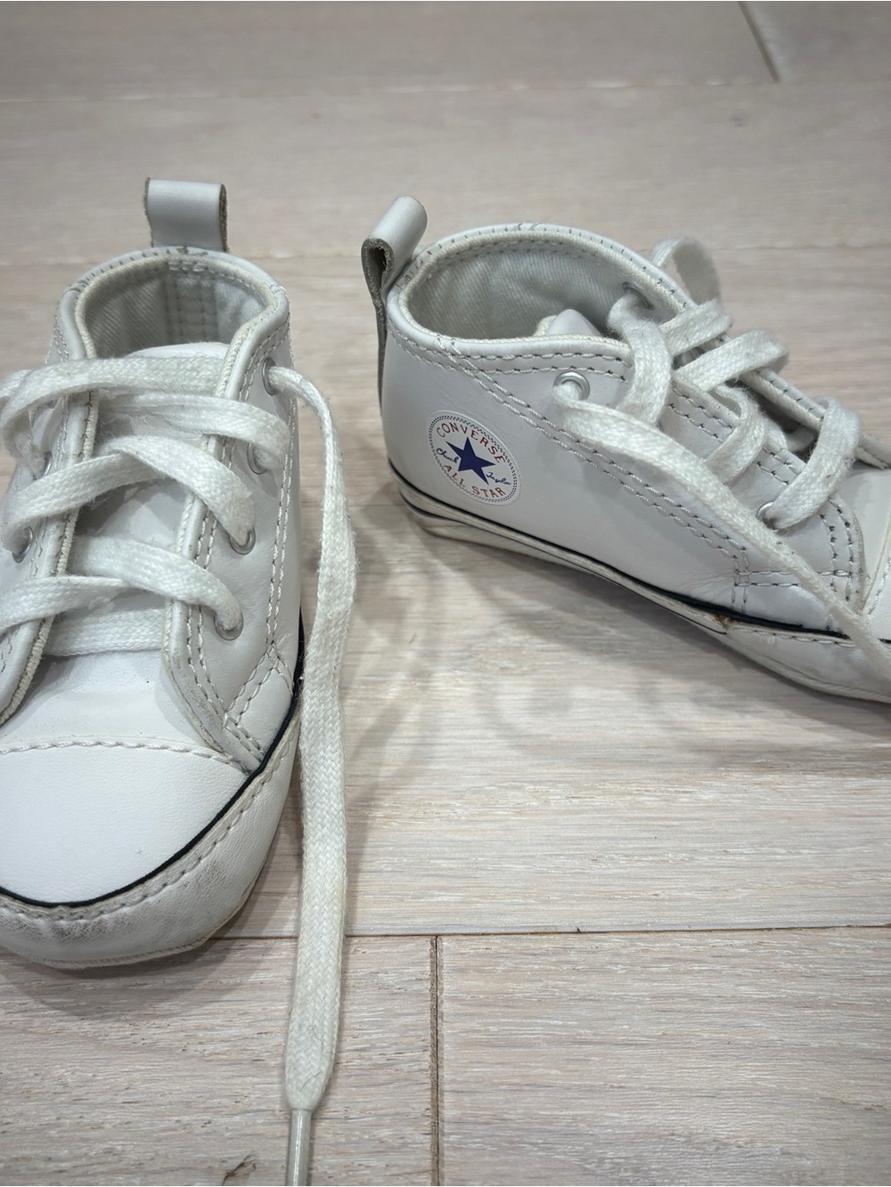Converse White Baby High Top Sneakers with Star Patch